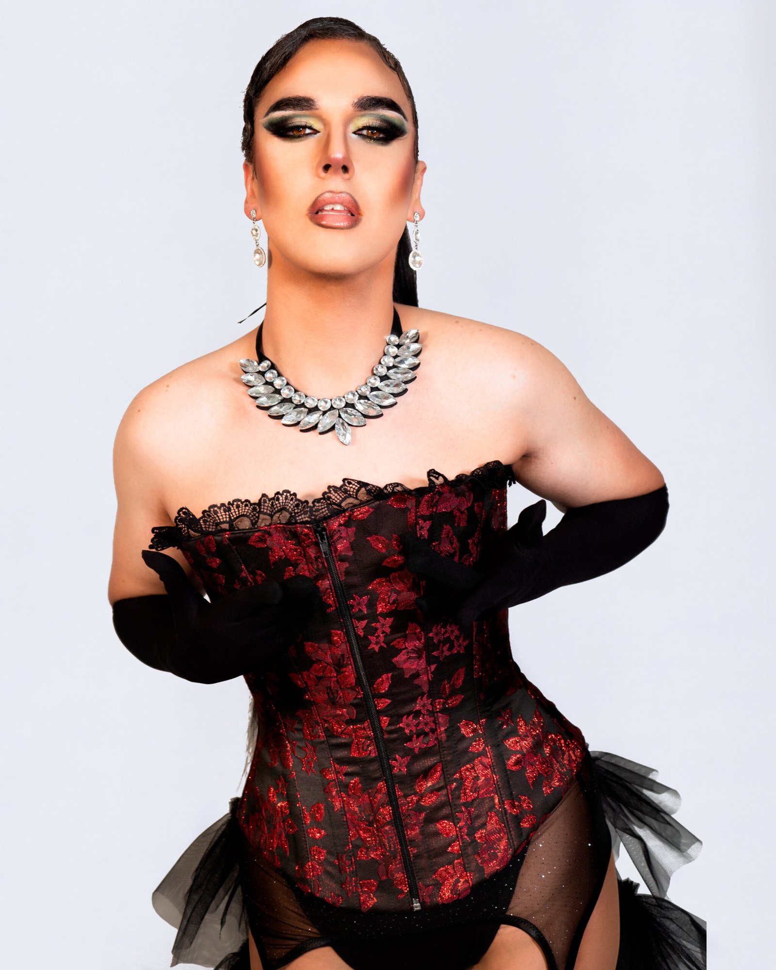 Corset rojo y negro encaje - Imagen 3