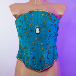 Corset azul detalles dorados